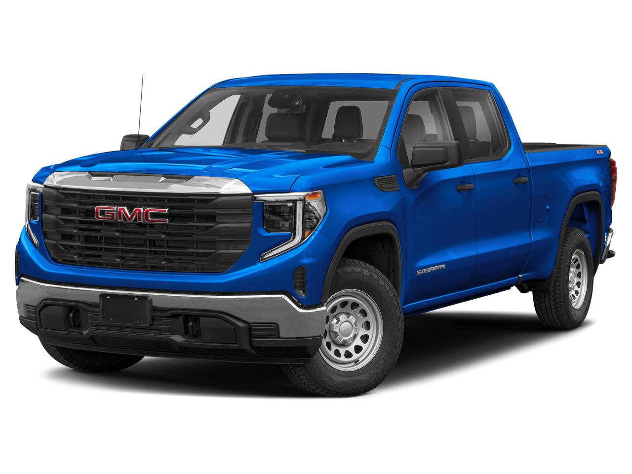 2023 GMC Sierra 1500 AT4 in Sterling Metallic — front three-quarter view