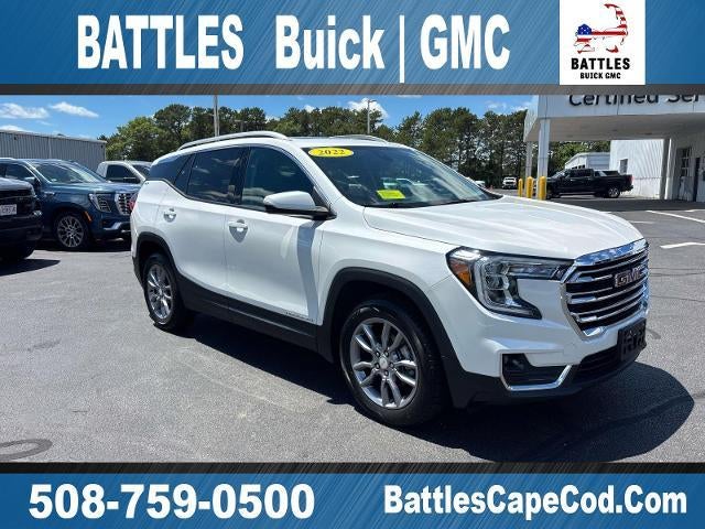 2022 GMC Terrain SLT in White Frost Tricoat — front three-quarter view