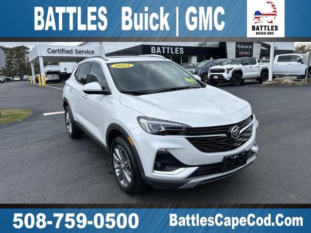 2023 Buick Encore GX Essence in White Frost Tricoat — front three-quarter view